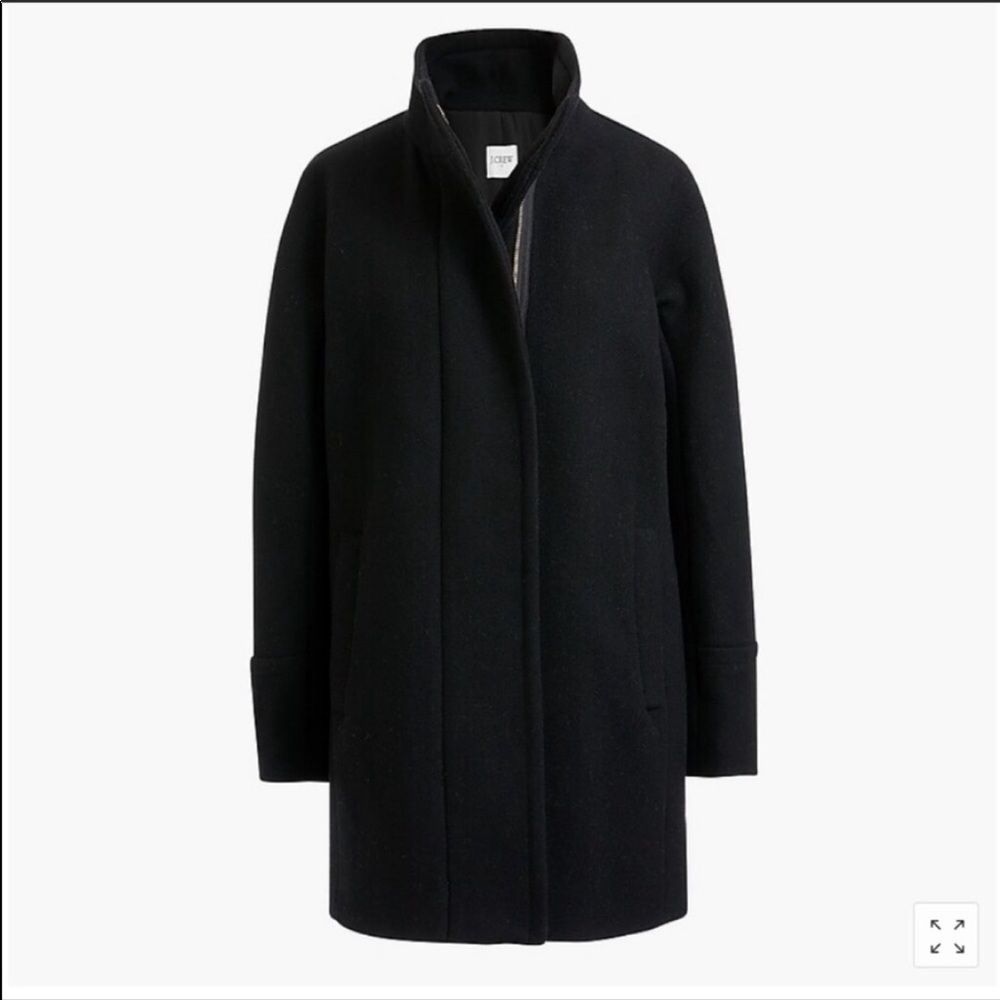 J.Crew Wool City coat all black pockets zip up EUC